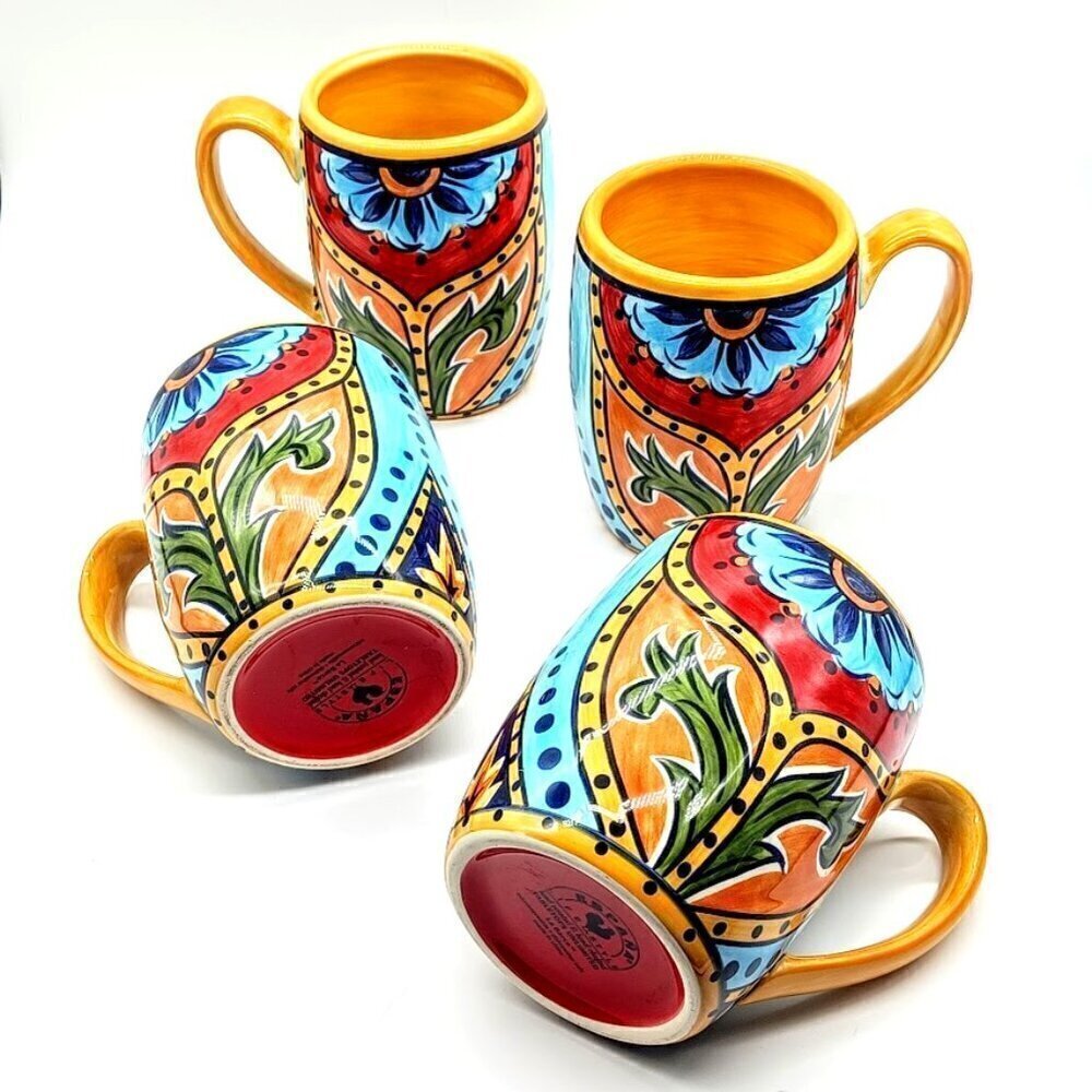 Espana La Barca Hand-Painted Ceramic Earthenware Mugs (4)